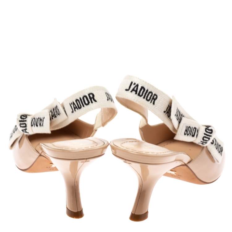 Pre Owned Dior Beige Patent Leather J'adior Slingback Pumps Size 36.5