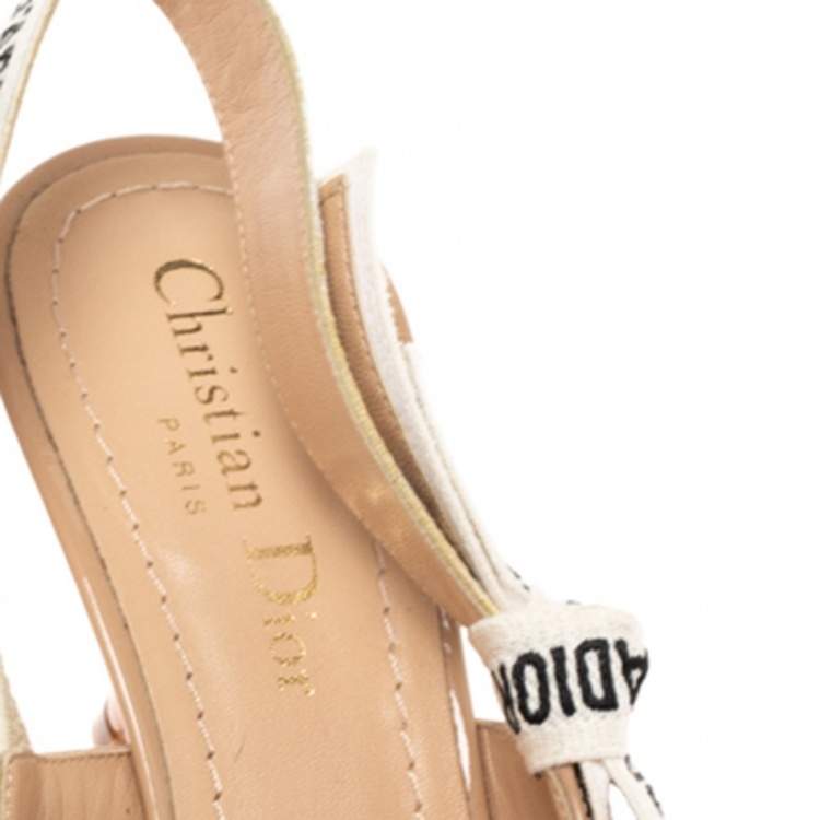 Pre Owned Dior Beige Patent Leather J'adior Slingback Pumps Size 36.5