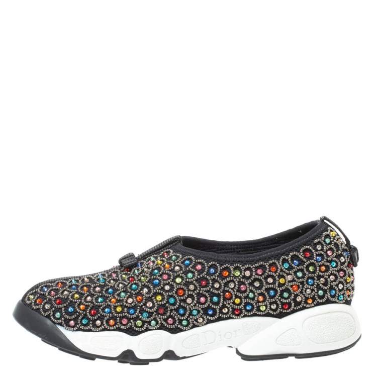 مملوكة مسبقًا Dior Black Mesh Embellished Fusion Low Top Sneakers Size 38