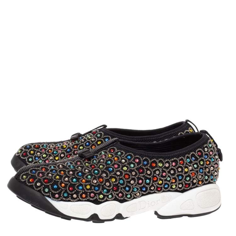 مملوكة مسبقًا Dior Black Mesh Embellished Fusion Low Top Sneakers Size 38