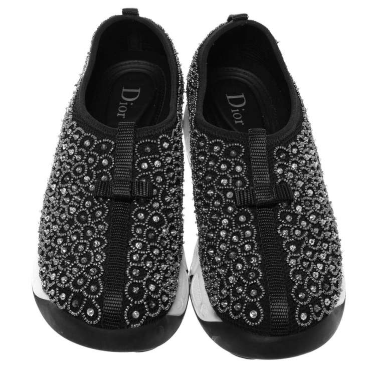 مملوكة مسبقًا Dior Black Mesh Embellished Fusion Low Top Sneakers Size 38