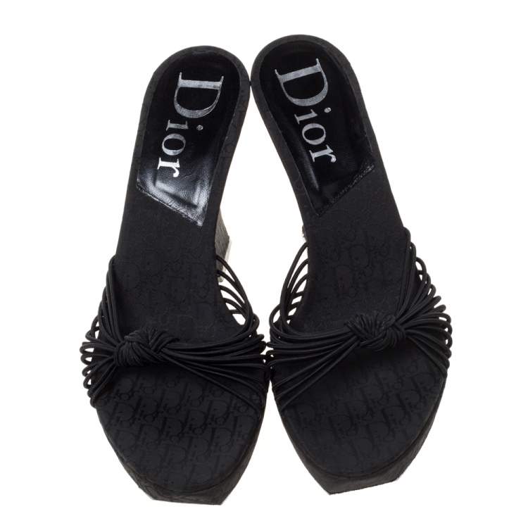 Pre Owned Dior Black Canvas Knotted Strappy Platform Sandals Size 38.5