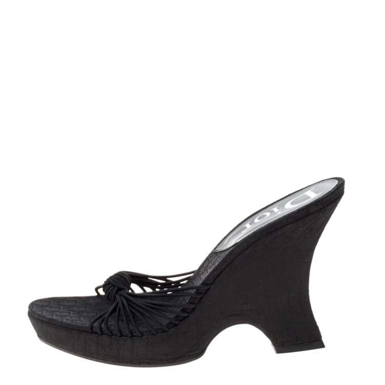 Pre Owned Dior Black Canvas Knotted Strappy Platform Sandals Size 38.5