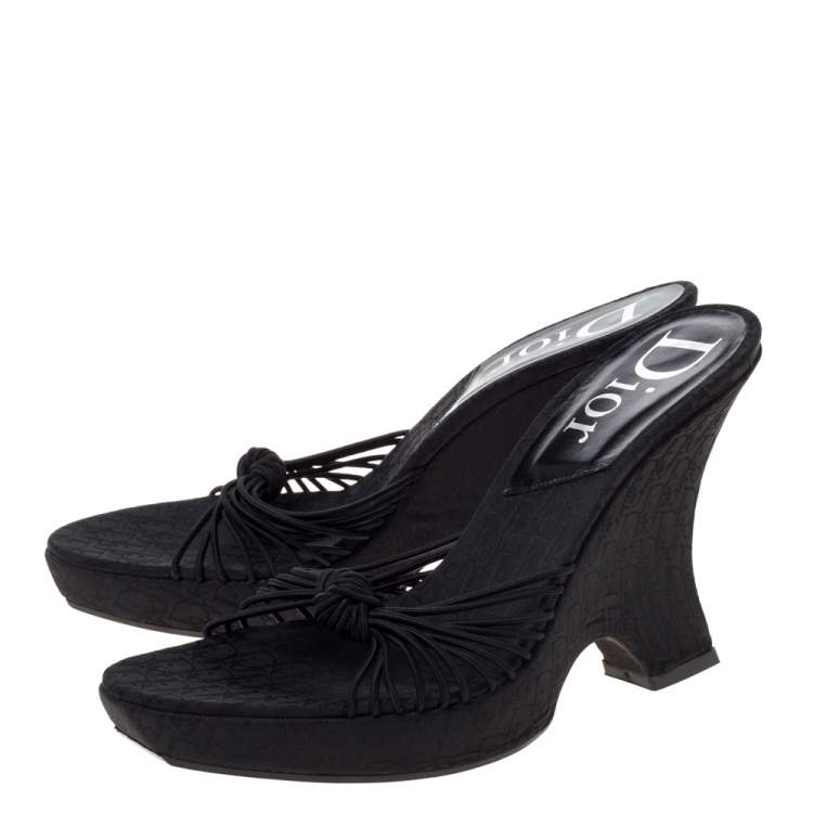Pre Owned Dior Black Canvas Knotted Strappy Platform Sandals Size 38.5