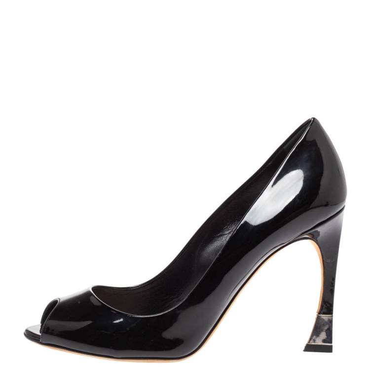 Pre Owned Dior Black Patent Leather Peep Toe Pumps Size 39.5