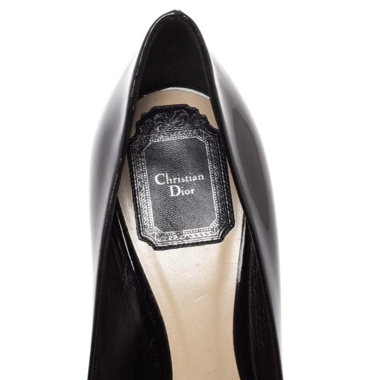 Pre Owned Dior Black Patent Leather Peep Toe Pumps Size 39.5