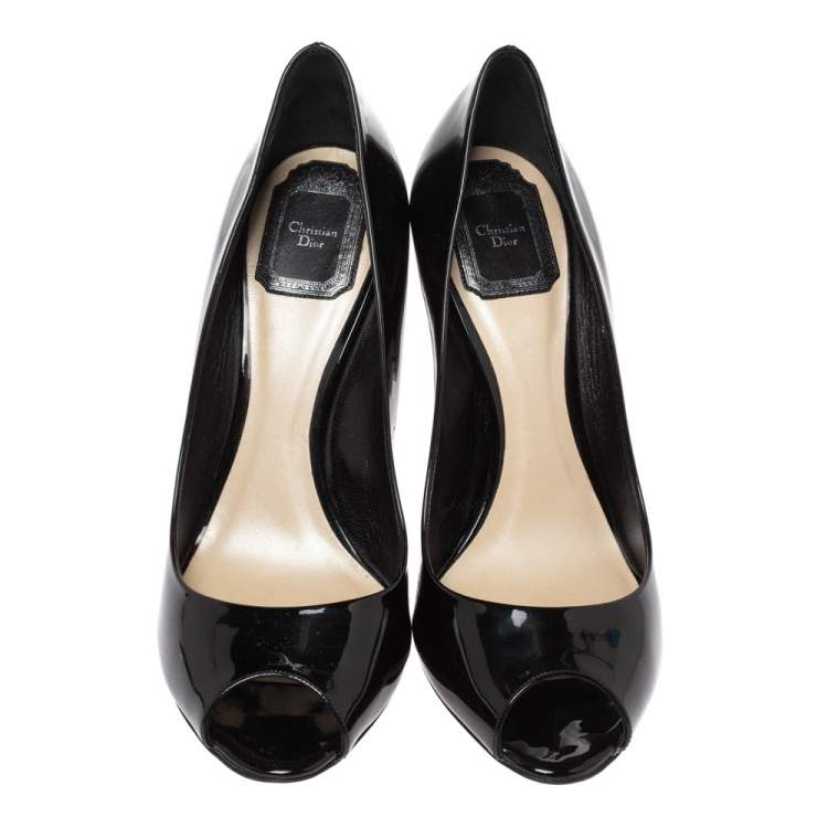 Pre Owned Dior Black Patent Leather Peep Toe Pumps Size 39.5