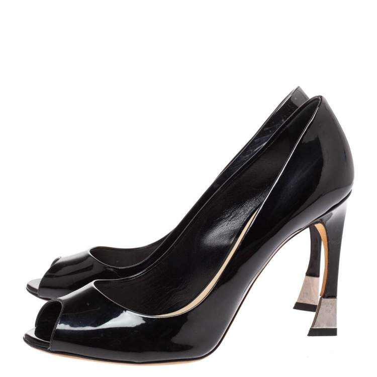 Pre Owned Dior Black Patent Leather Peep Toe Pumps Size 39.5