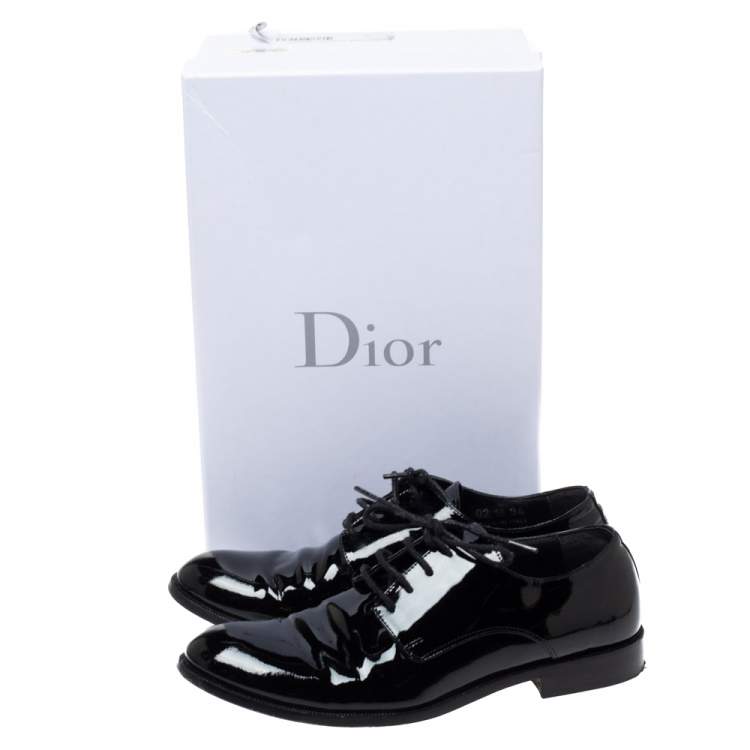 Pre Owned Dior Black Patent Leather Lace Up Derby Size 34