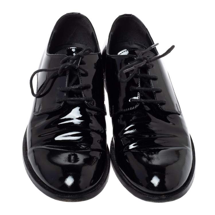 Pre Owned Dior Black Patent Leather Lace Up Derby Size 34