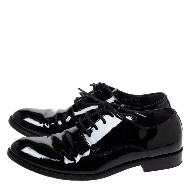 Pre Owned Dior Black Patent Leather Lace Up Derby Size 34