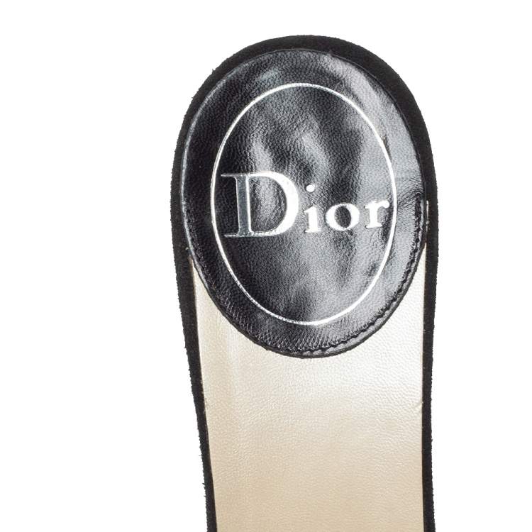 Pre Owned Dior Black Suede Embroidered Lock And Key Open Toe Sandals Size 39