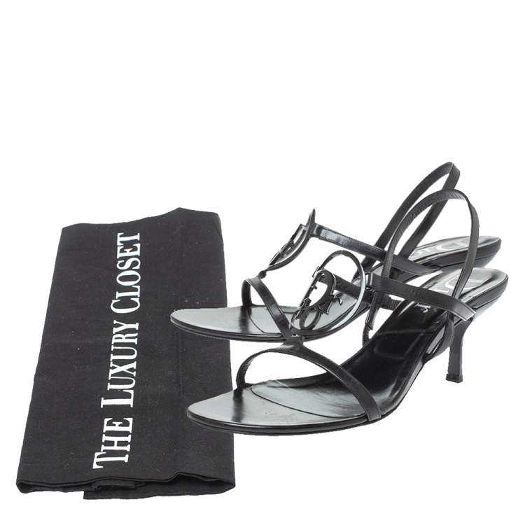 Pre Owned Dior Black Leather Vintage Interlock Ankle Strap Sandals Size 39