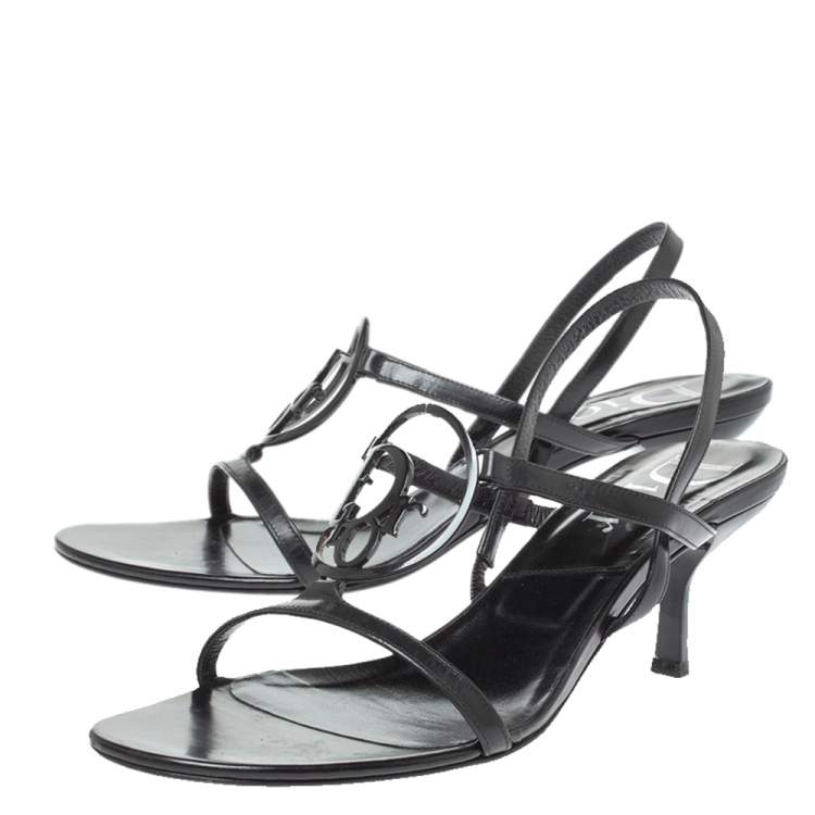 Pre Owned Dior Black Leather Vintage Interlock Ankle Strap Sandals Size 39