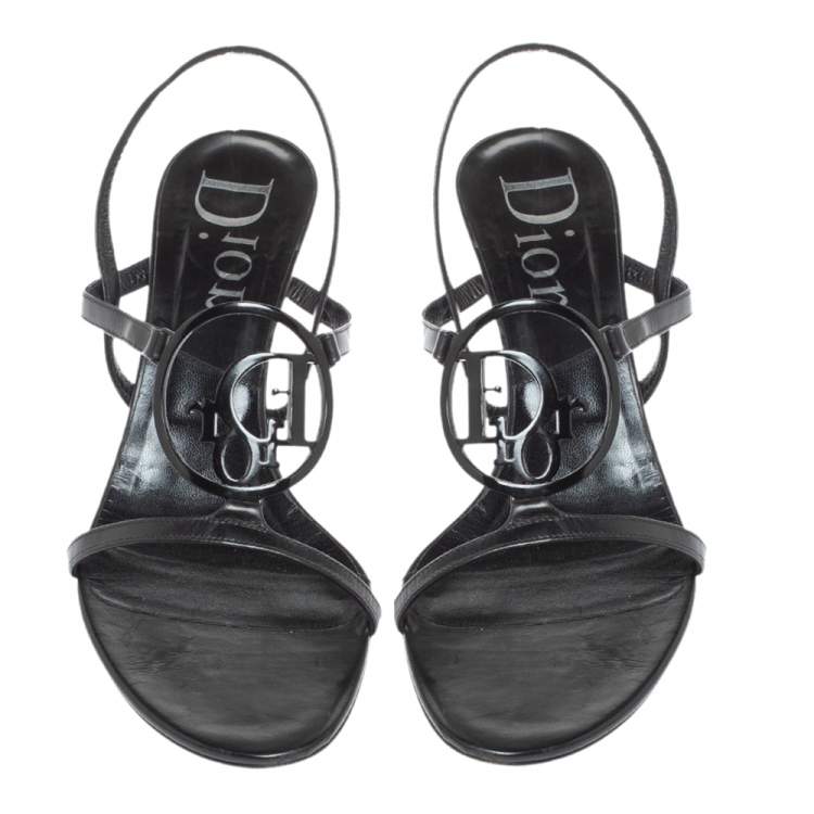 Pre Owned Dior Black Leather Vintage Interlock Ankle Strap Sandals Size 39