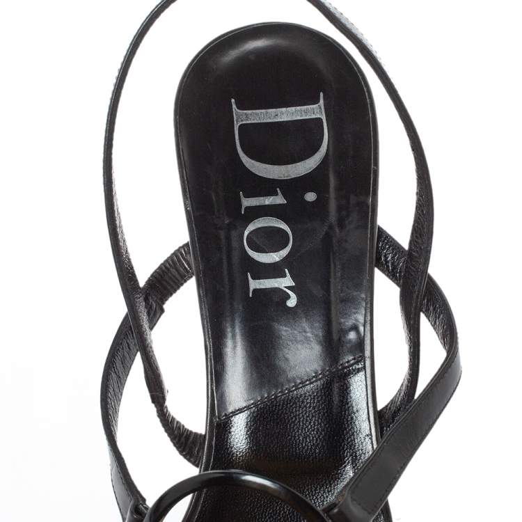 Pre Owned Dior Black Leather Vintage Interlock Ankle Strap Sandals Size 39