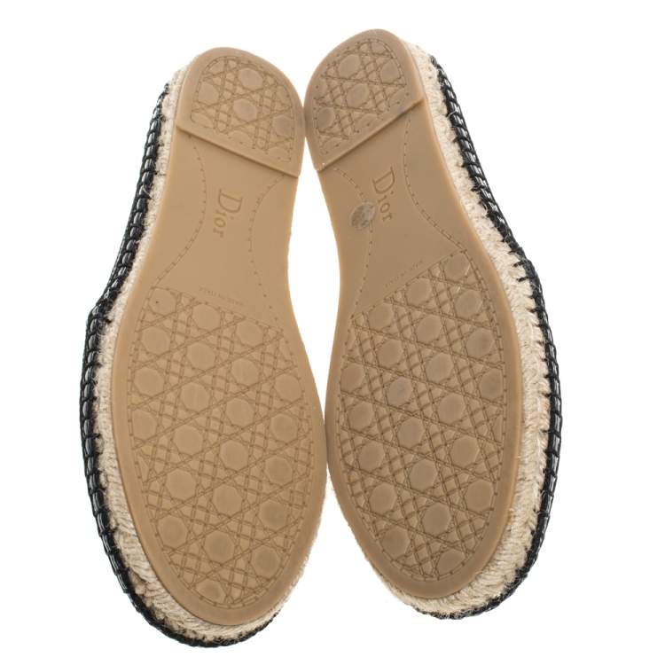 Pre Owned Dior Black Mesh Riviera Embroidered Espadrille Flats Size 39