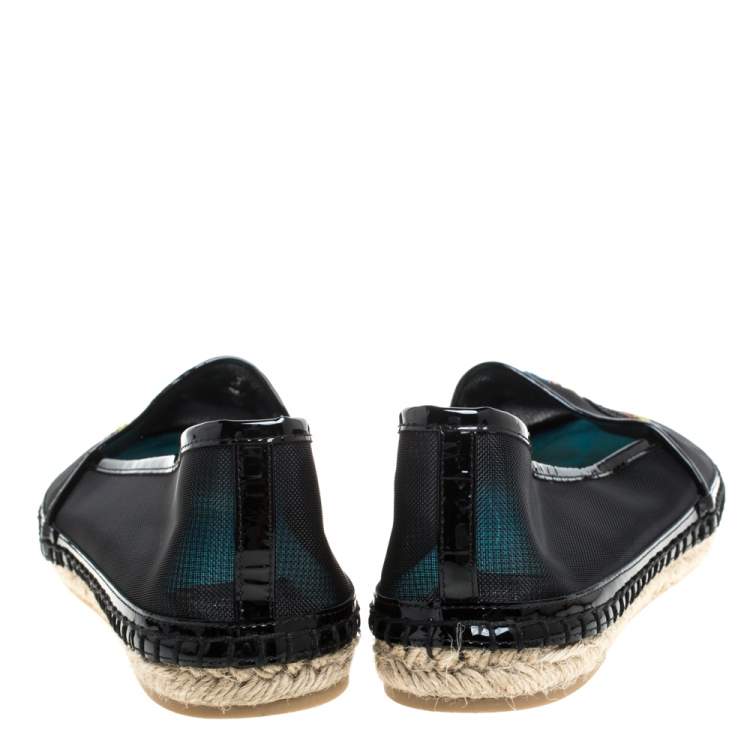Pre Owned Dior Black Mesh Riviera Embroidered Espadrille Flats Size 39