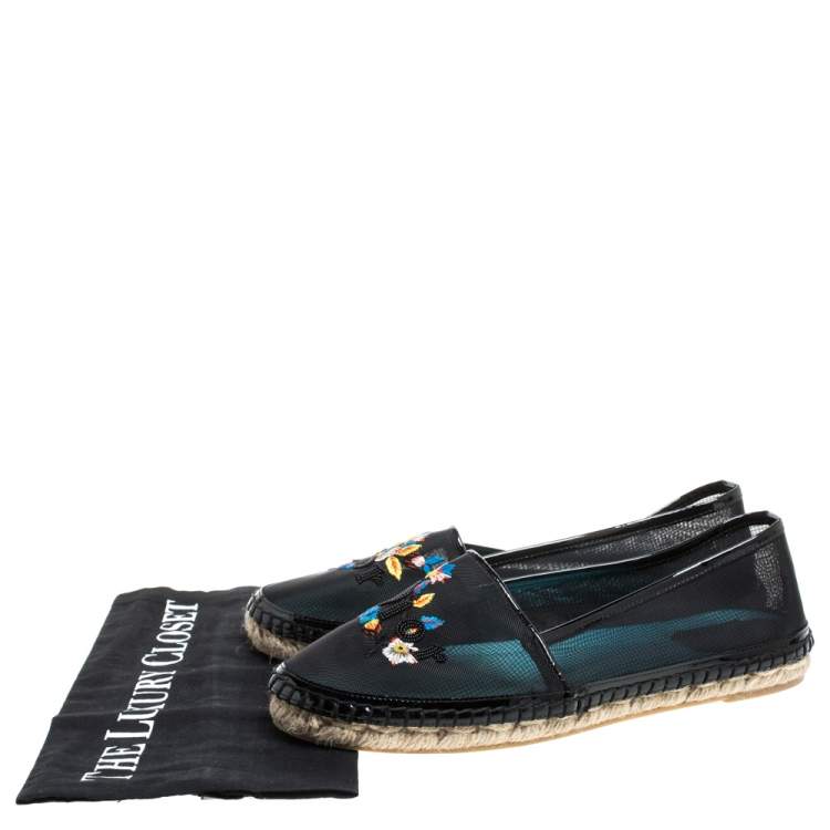 Pre Owned Dior Black Mesh Riviera Embroidered Espadrille Flats Size 39