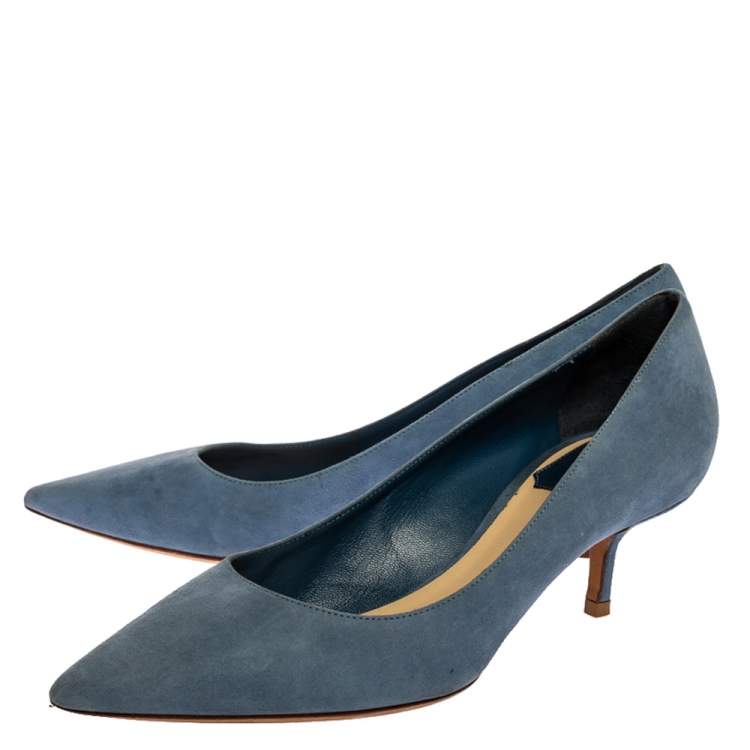 blue suede kitten heel shoes