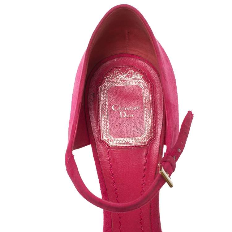 Pre Owned Dior Pink Suede Optique Wedge Ankle Strap Sandals Size 39.5