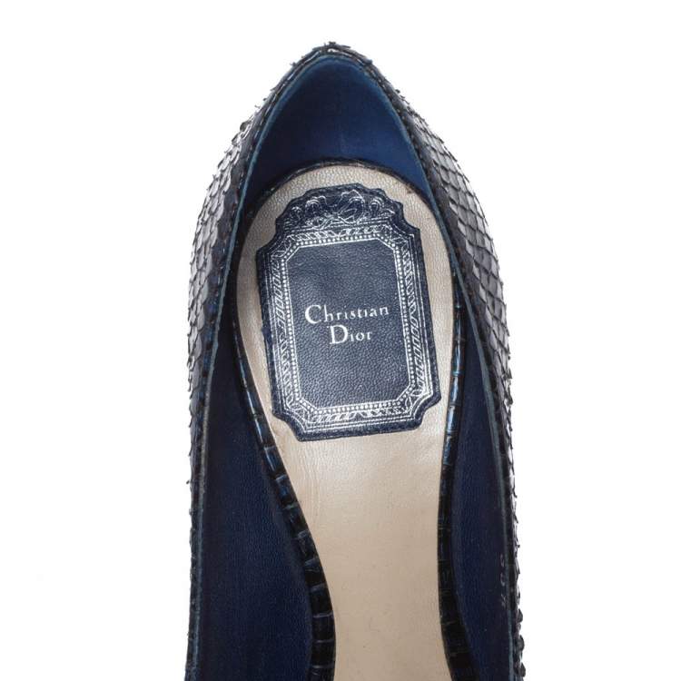 Pre Owned Dior Blue Python Leather Pointed Toe Pumps Size 35.5