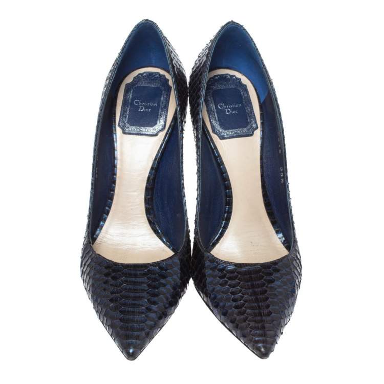 Pre Owned Dior Blue Python Leather Pointed Toe Pumps Size 35.5