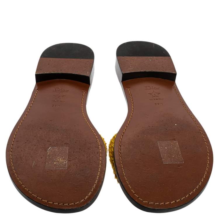 Pre Owned Dior Yellow Tarot Embroidered Fabric Flat Slides Size 39.5