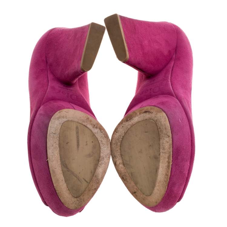 مملوكة مسبقًا Dior Fuchsia Suede Peep Toe Platform Pumps Size 37