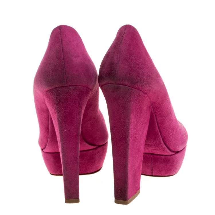 مملوكة مسبقًا Dior Fuchsia Suede Peep Toe Platform Pumps Size 37