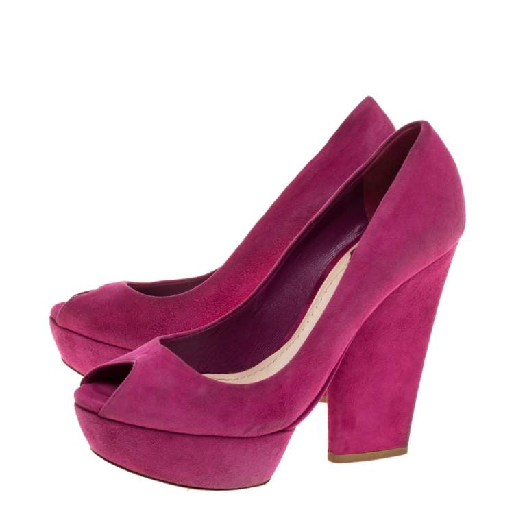 مملوكة مسبقًا Dior Fuchsia Suede Peep Toe Platform Pumps Size 37