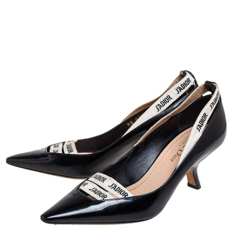 Pre Owned Dior Black Patent Leather J'adior Ribbon Pointed Toe Pumps Size 35.5