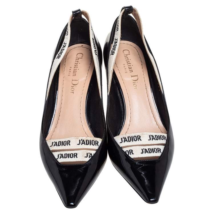 Pre Owned Dior Black Patent Leather J'adior Ribbon Pointed Toe Pumps Size 35.5
