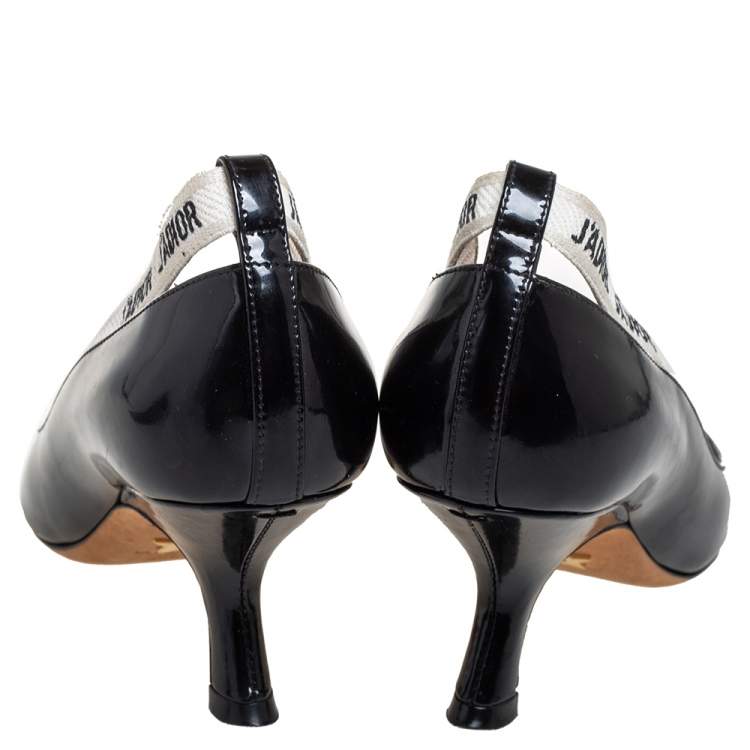 Pre Owned Dior Black Patent Leather J'adior Ribbon Pointed Toe Pumps Size 35.5