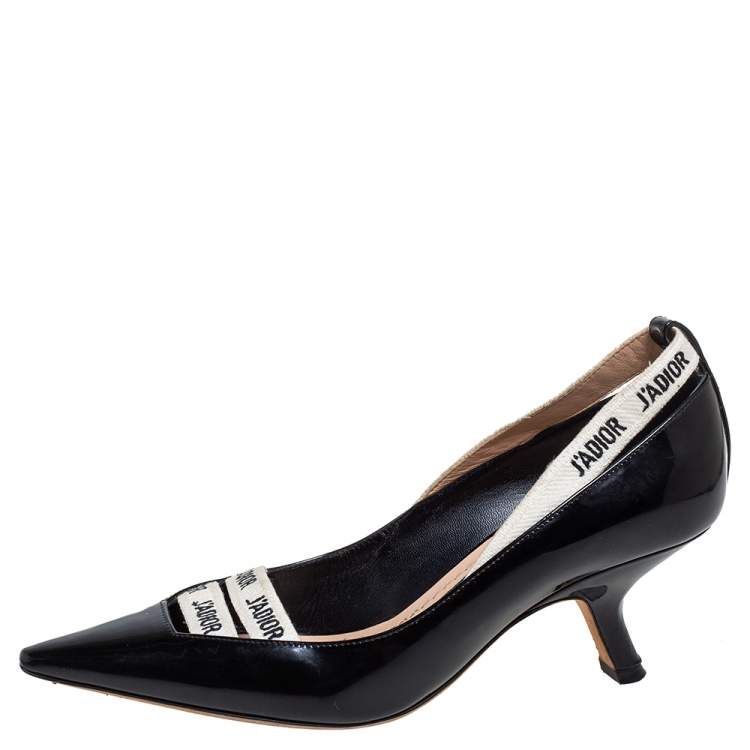 Pre Owned Dior Black Patent Leather J'adior Ribbon Pointed Toe Pumps Size 35.5