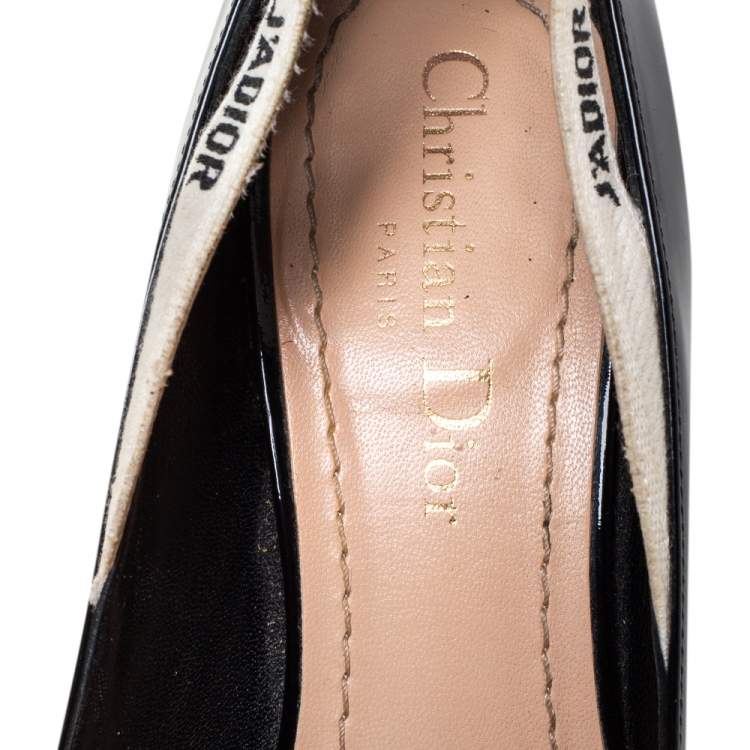 Pre Owned Dior Black Patent Leather J'adior Ribbon Pointed Toe Pumps Size 35.5