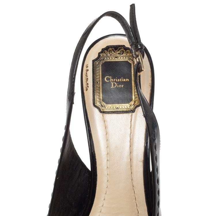 Pre Owned Dior Black Patent Leather Cannage Bow Detail 'Butterfly' Slingback Pumps Size 41