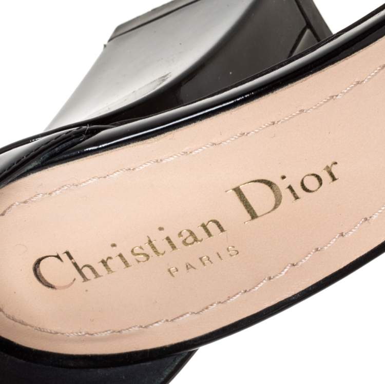 Pre Owned Dior Black Patent Leather C'est Ankle Strap Block Heel Sandal Size 39