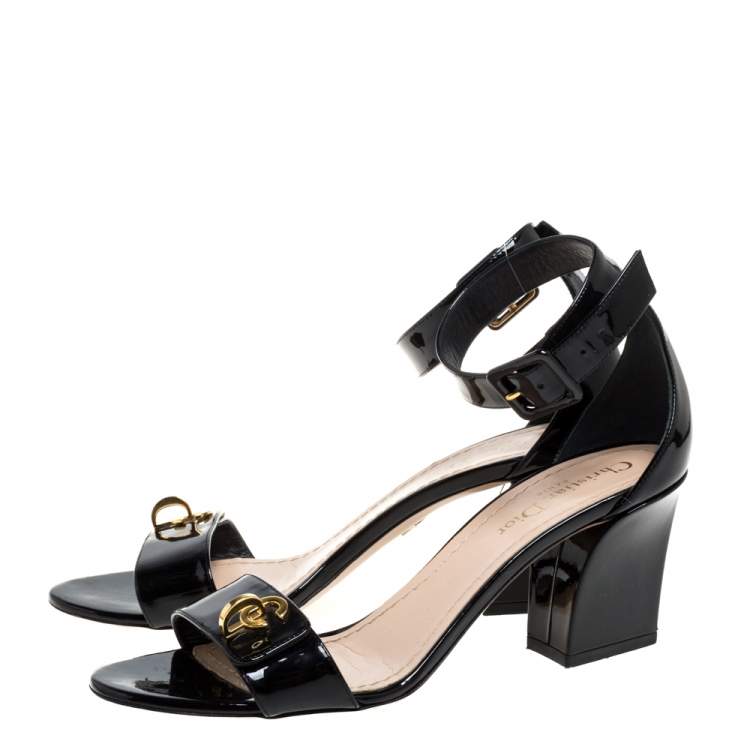 Pre Owned Dior Black Patent Leather C'est Ankle Strap Block Heel Sandal Size 39