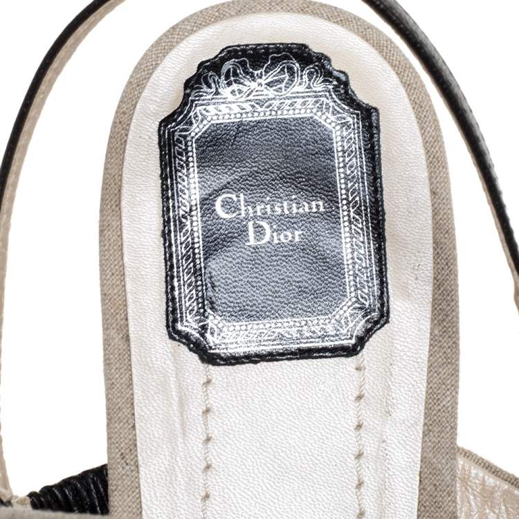 Pre Owned Dior Beige Canvas Ankle Strap Platform Sandals Size 41