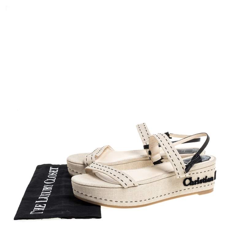 Pre Owned Dior Beige Canvas Ankle Strap Platform Sandals Size 41