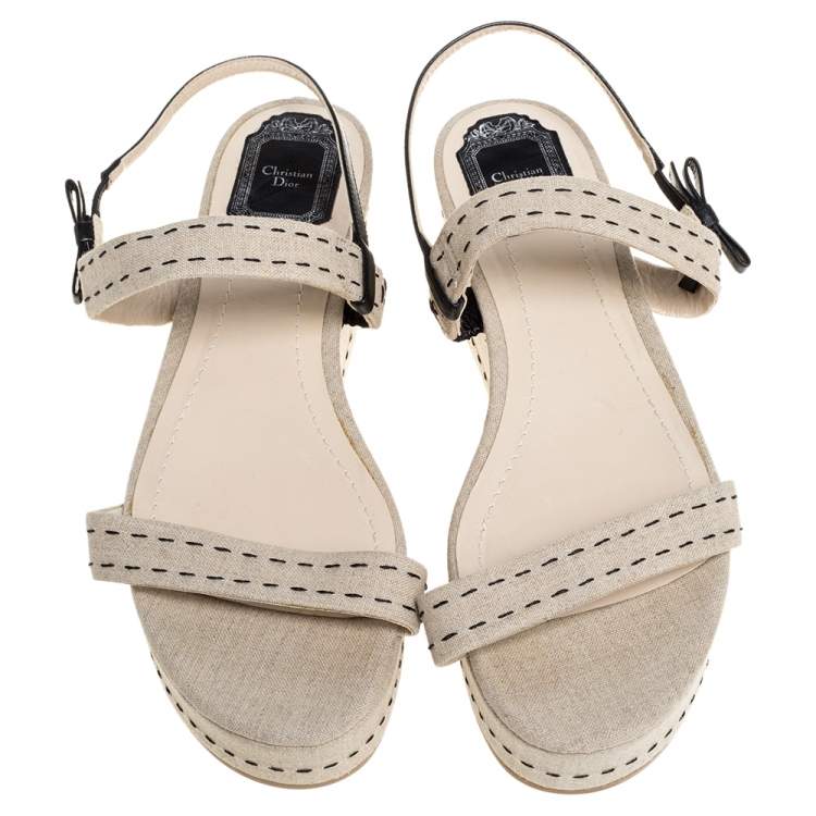 Pre Owned Dior Beige Canvas Ankle Strap Platform Sandals Size 41
