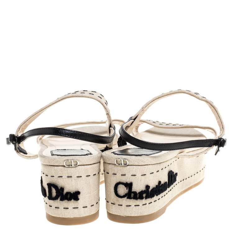 Pre Owned Dior Beige Canvas Ankle Strap Platform Sandals Size 41
