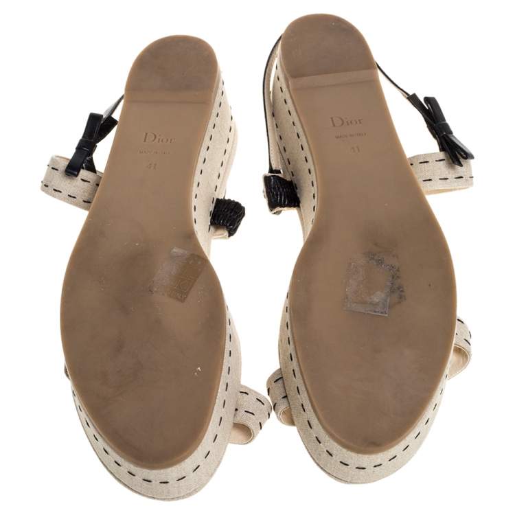 Pre Owned Dior Beige Canvas Ankle Strap Platform Sandals Size 41