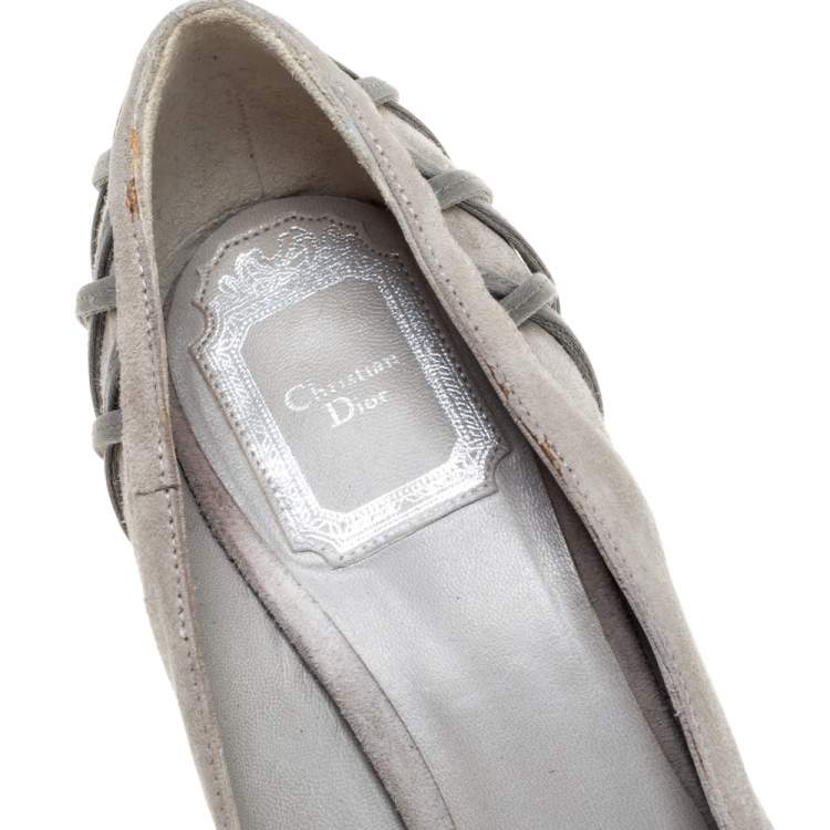 Pre Owned Dior Grey Suede Leather And Satin Platform Pumps Size 37.5