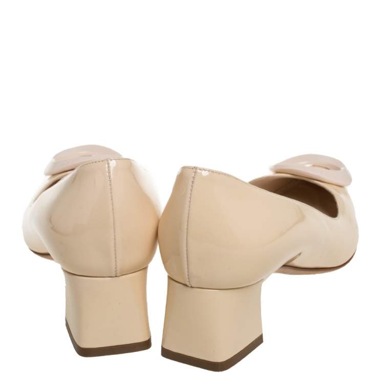 Pre Owned Dior Beige Patent Leather Pointed Toe Pumps Size 37