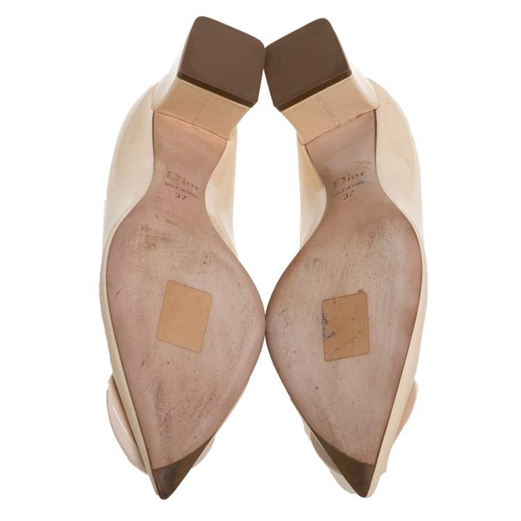 Pre Owned Dior Beige Patent Leather Pointed Toe Pumps Size 37