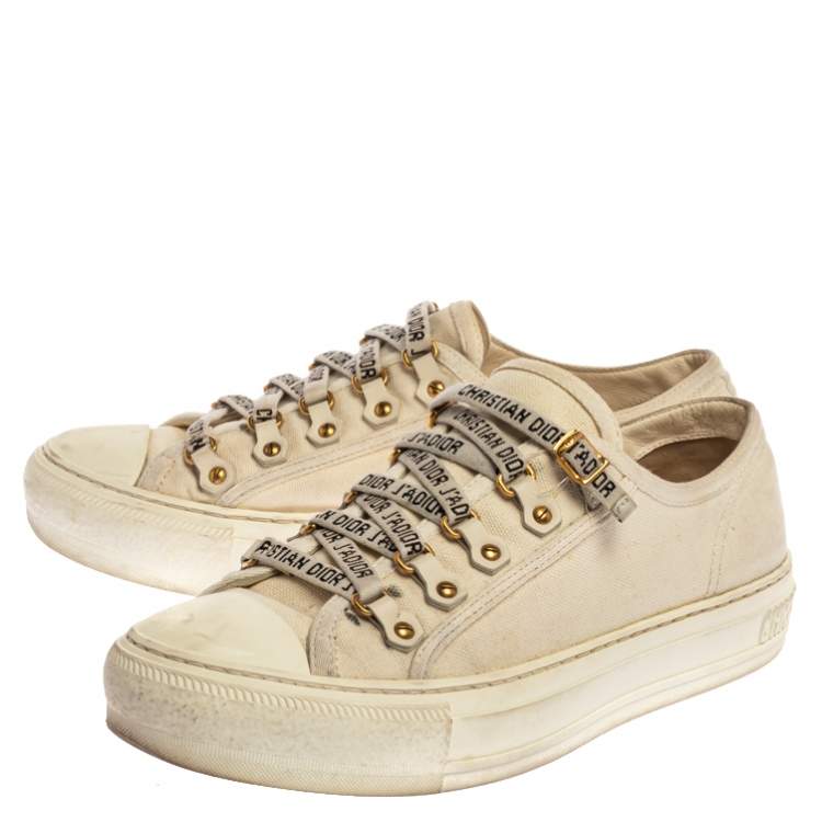 Pre Owned Dior White Canvas Walk'n'Dior Lace Up Sneakers Size 38