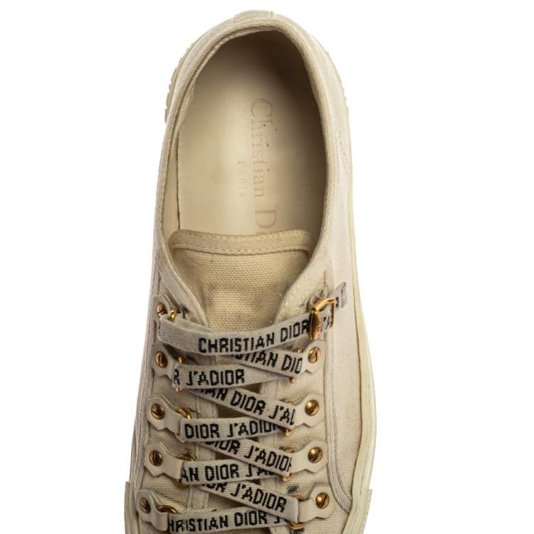 Pre Owned Dior White Canvas Walk'n'Dior Lace Up Sneakers Size 38