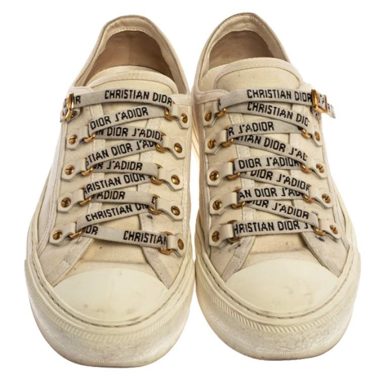 Pre Owned Dior White Canvas Walk'n'Dior Lace Up Sneakers Size 38